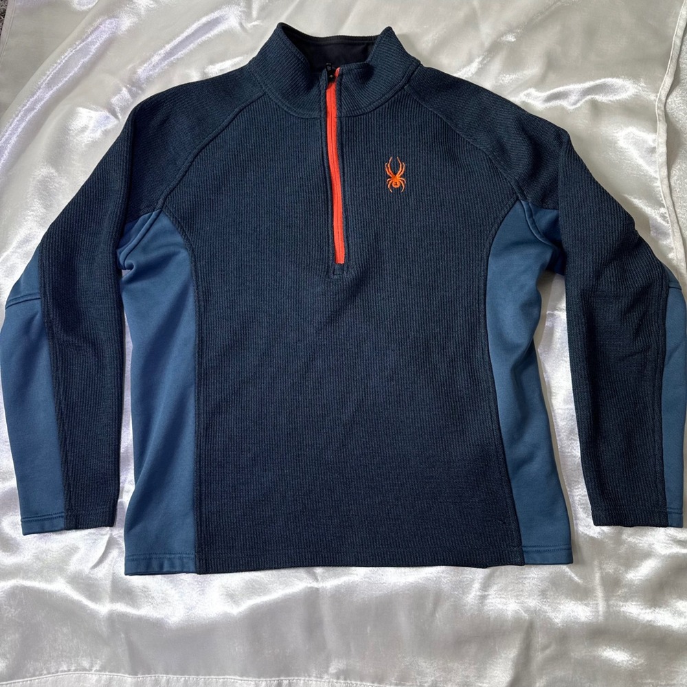 Spyder Pullover Mens M Navy Waffle Knit Quarter Zip Athletic Mid Layer Sweater